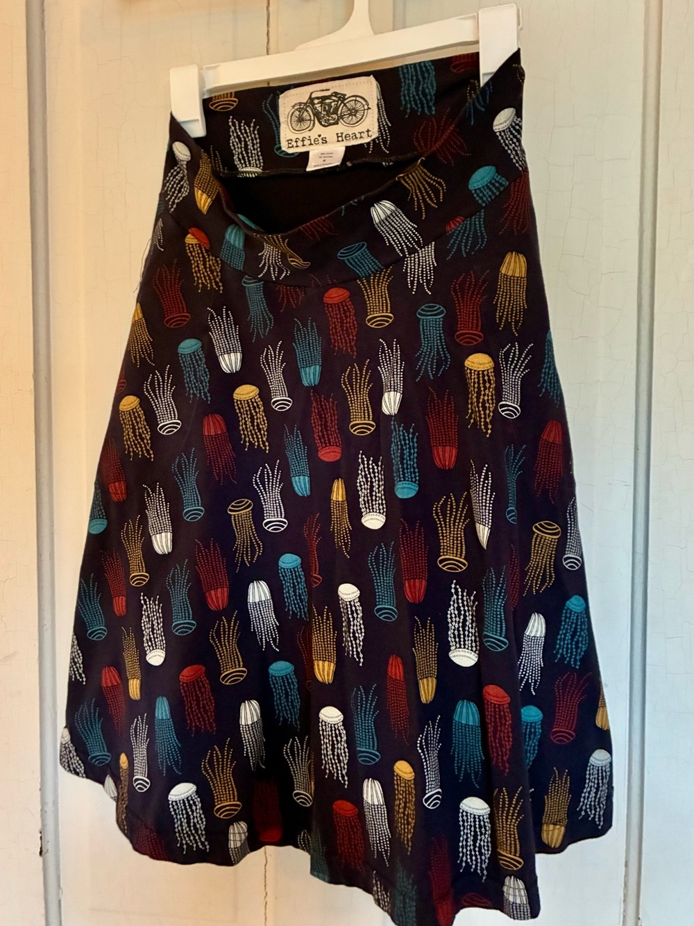 Effie's Heart Black A-Line Skirt with Colorful Jellyfish Motif
